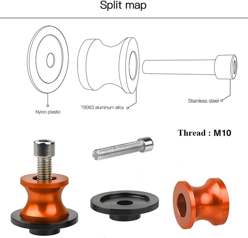 FREAXLL 2pcs M10 X1.5 Motorcycle 10mm Swing arm Sliders Spools for 690 SMC R 690 DUKE SMC 790 2009-2016 2019-2024 (Orange) - Image 4
